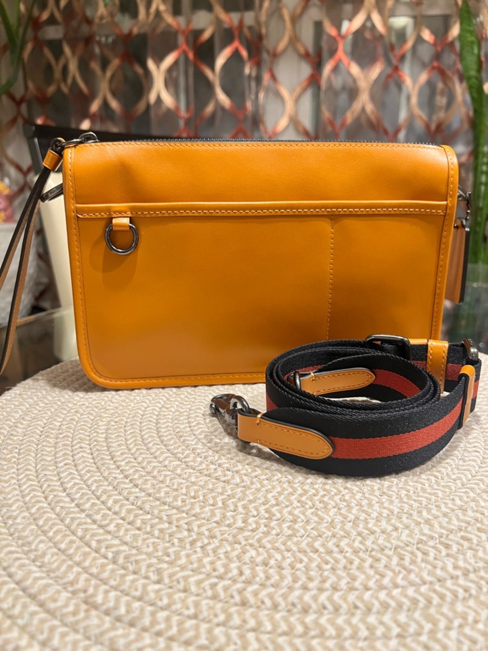 Coach Emery / Varsity Stripe Crossbody Bag – Orange Leather Messenger